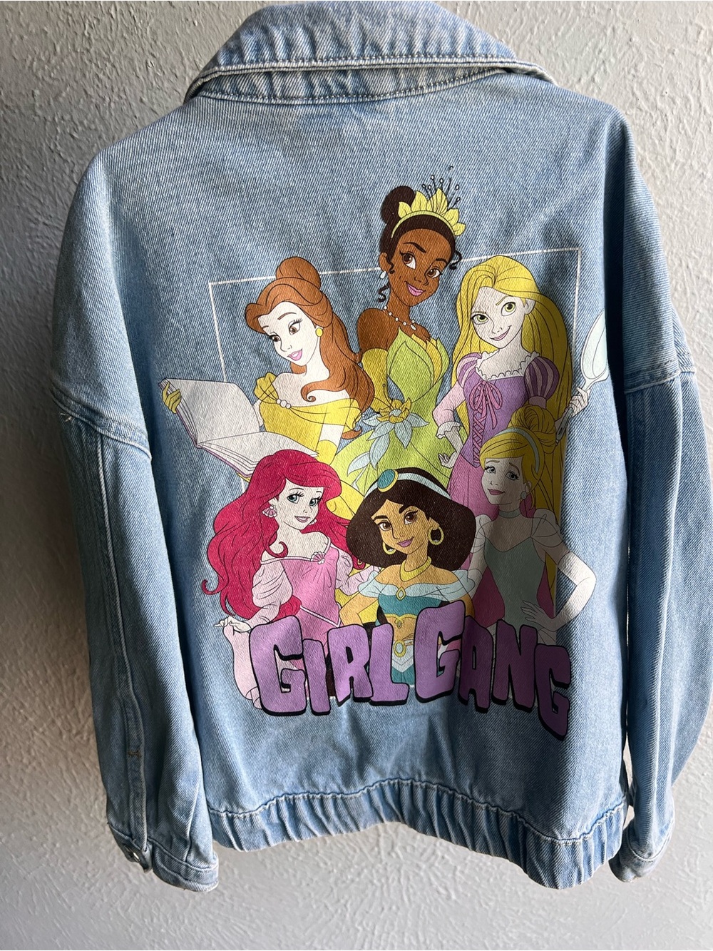 Cotton On Disney Light Blue Denim Jacket with Princess 'Girl Gang' Back Print